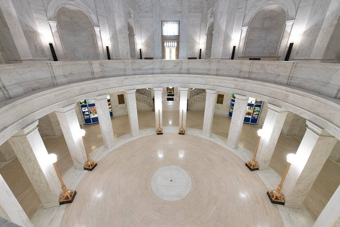 West Virginia State Capitol interior and legislative floor context